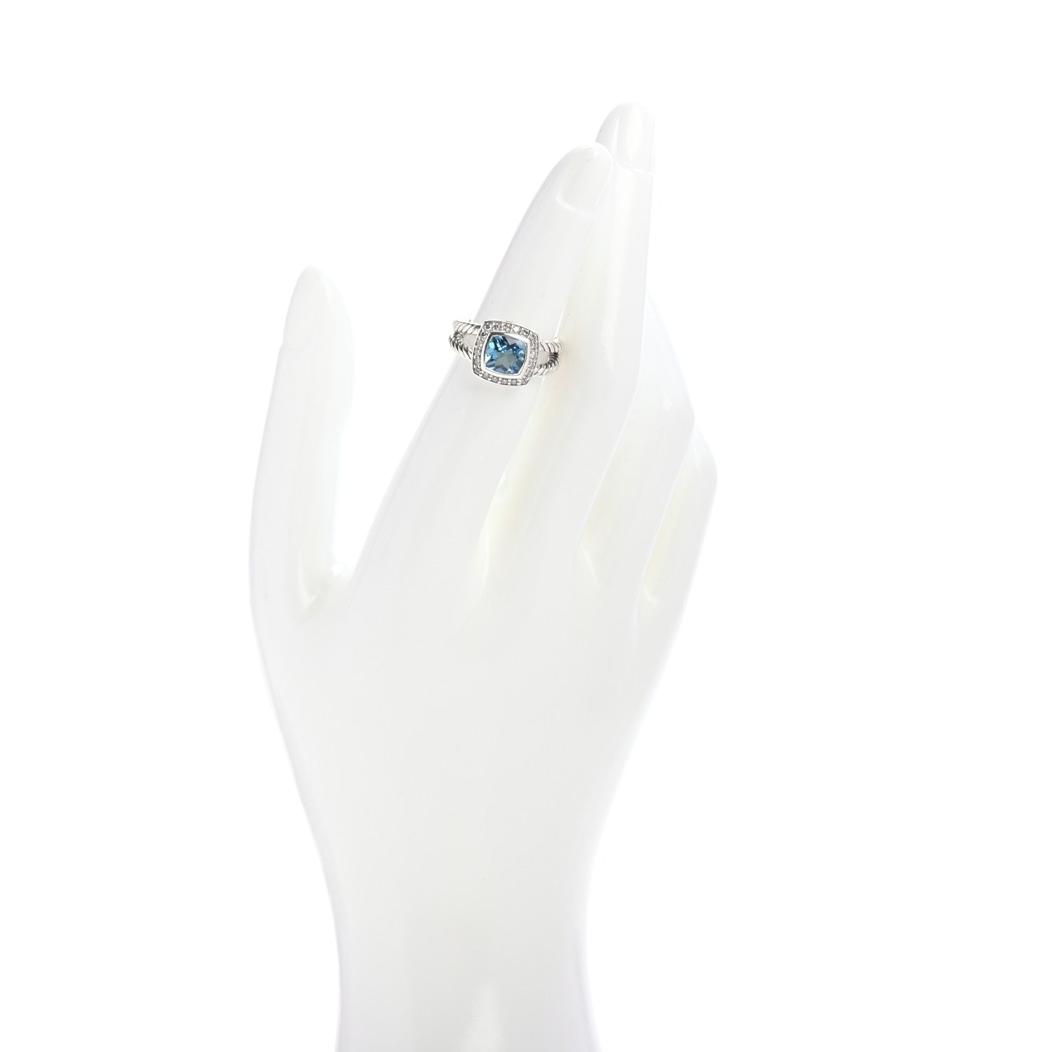 David Yurman Sterling Silver Diamond Blue Topaz 7mm Petite Albion Ring 49 5 2 of 5