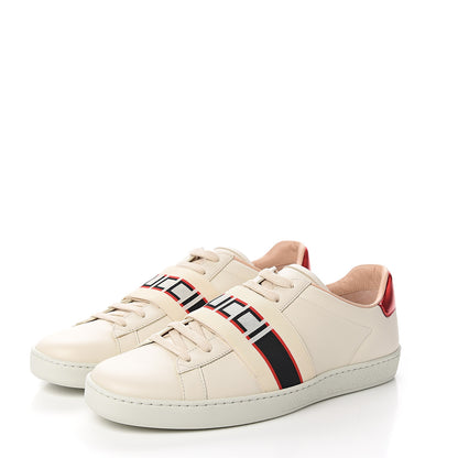 Gucci Calfskin Stripe Womens New Ace Sneakers 39.5 New Mystic White Ecru Red Flame 3 of 9