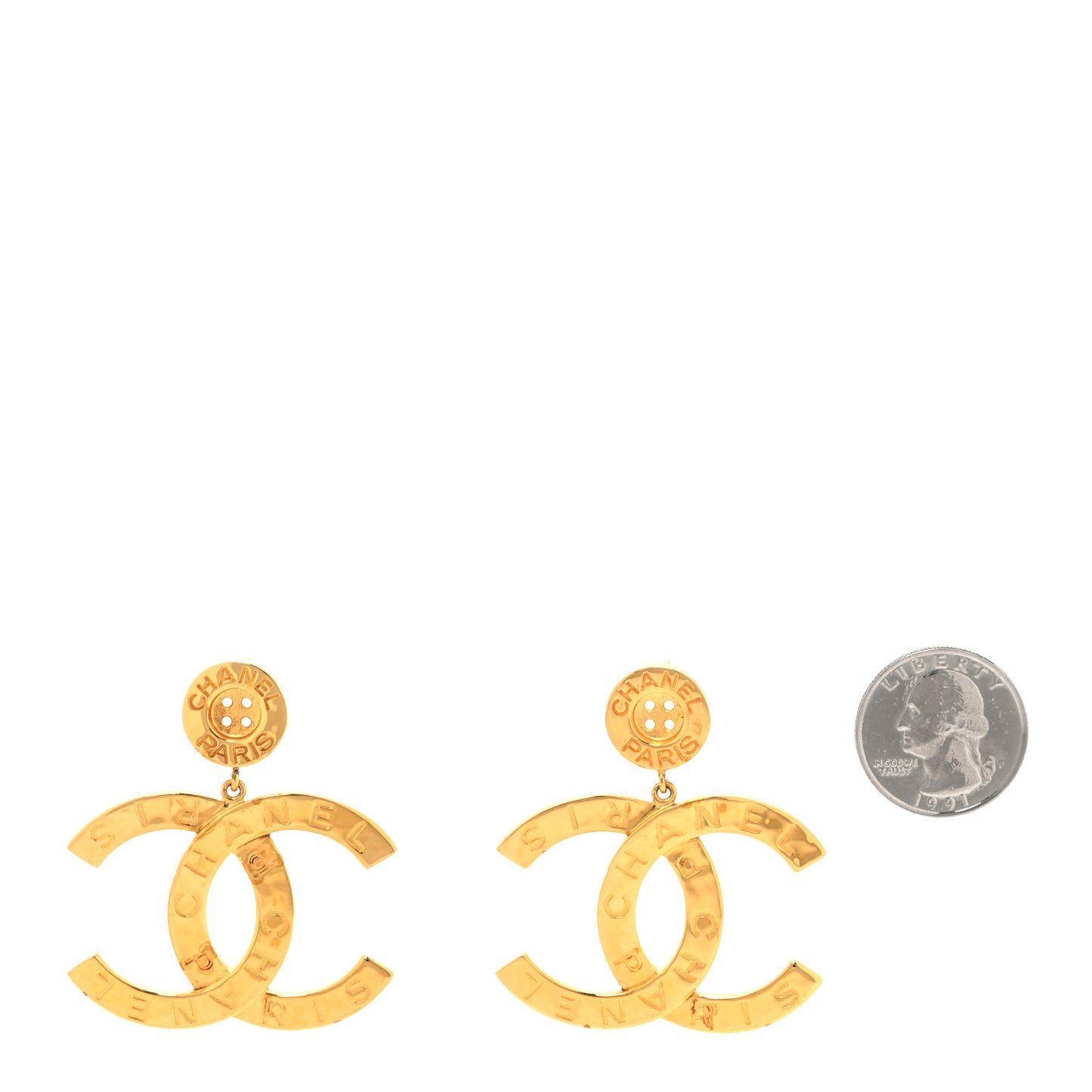Metal Large Paris Button Earrings Gold