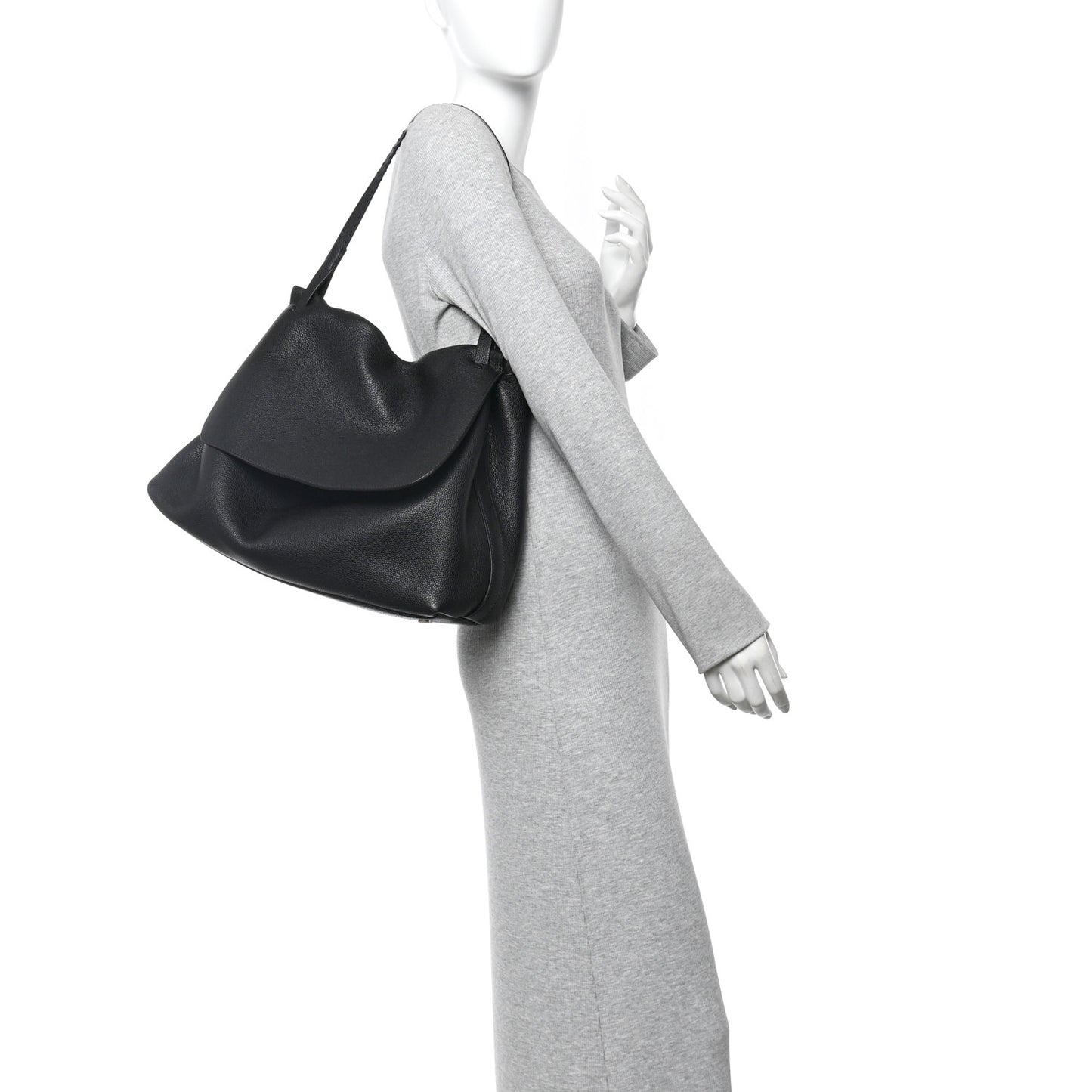 Grained Calfskin Top Handle 14 Bag Black