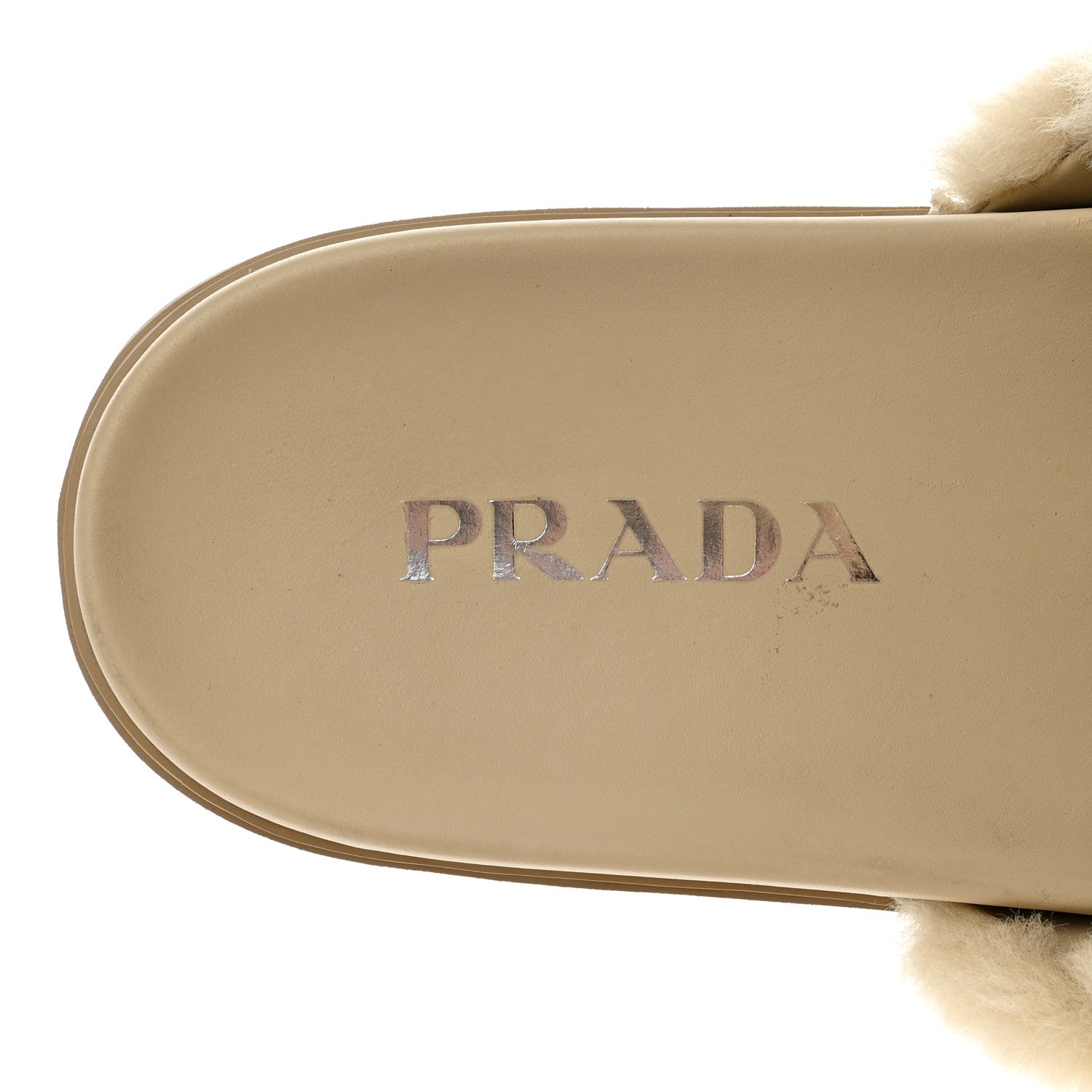 Prada Shearling Metal Triangle Logo Lug Sole 20mm Slide Sandals 36 Ecru 7 of 12