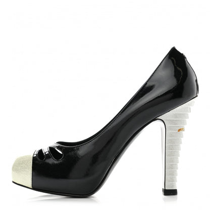 Chanel Patent Glitter Cap Toe Pumps 37 Black 1 of 12