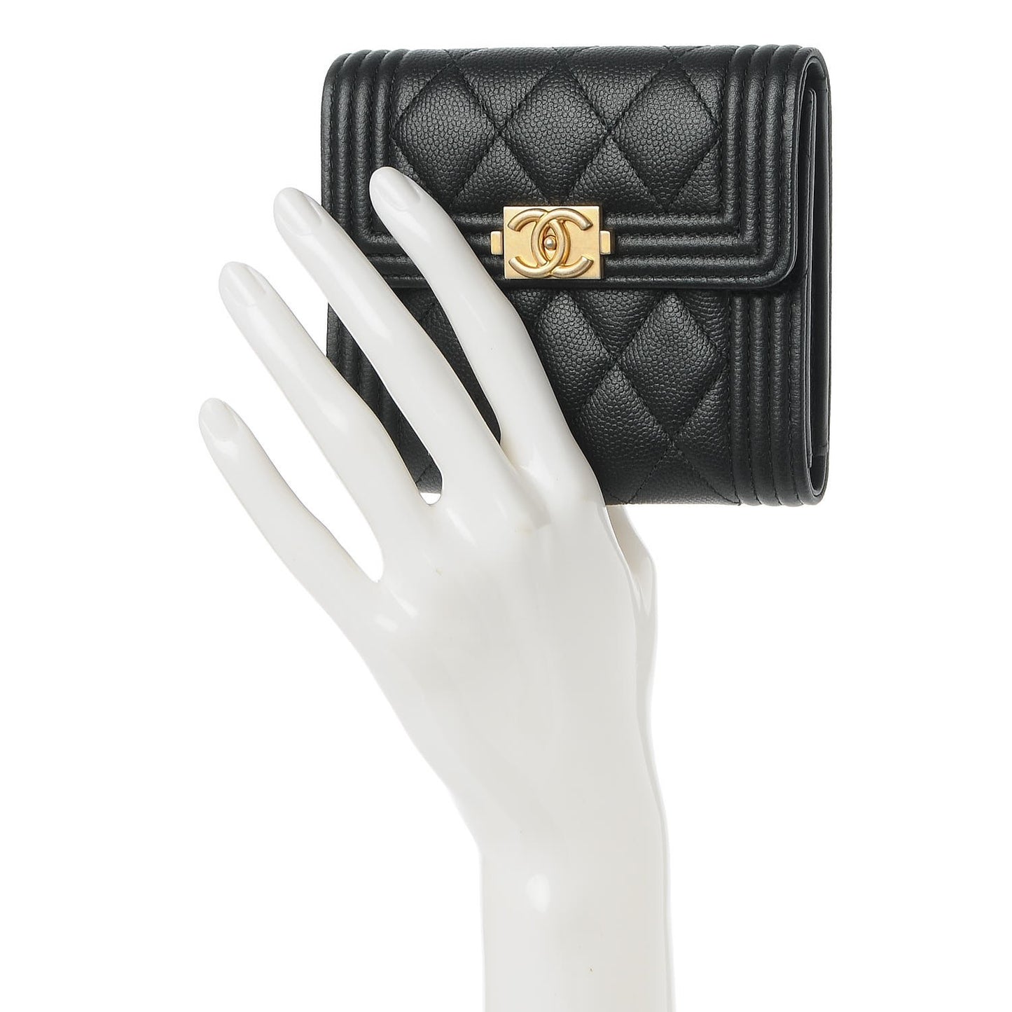 Caviar Quilted Compact Boy Wallet Black
