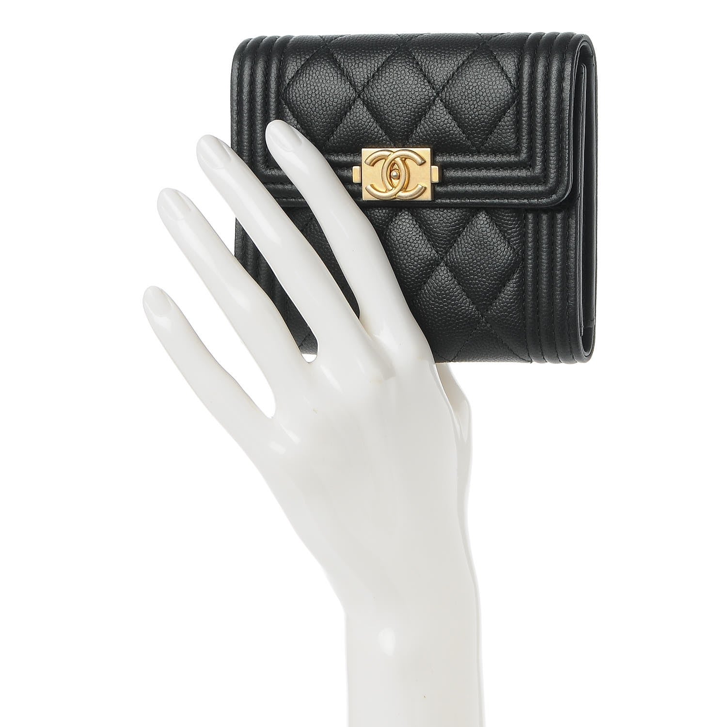 Chanel Caviar Quilted Compact Boy Wallet Black 2 of 9