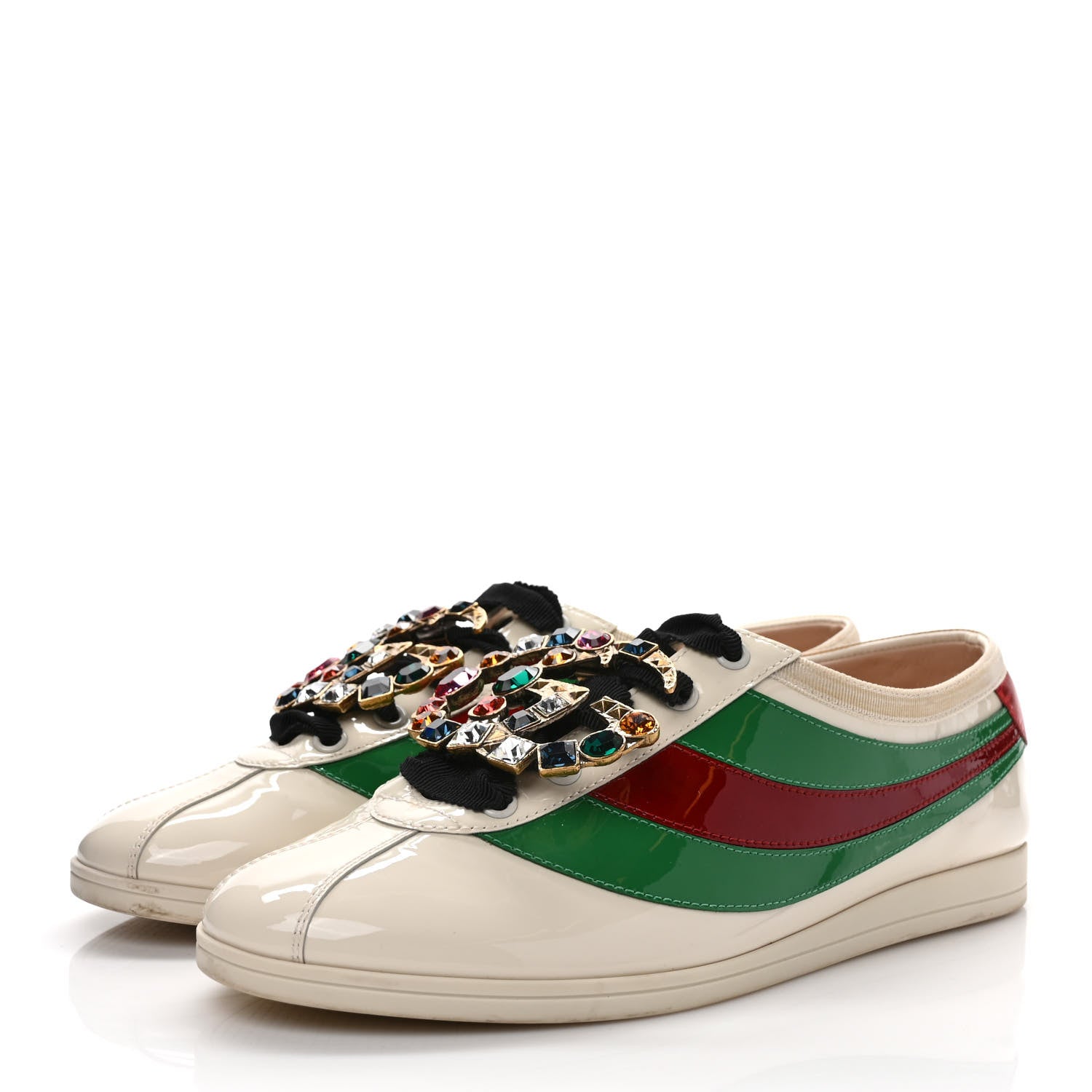 Gucci Patent Crystal Web GG Womens Falacer Sneakers 38 Mystic White 3 of 9