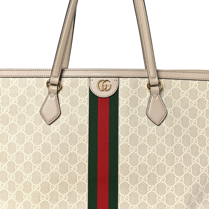 Gucci GG Supreme Monogram Textured Dollar Calfskin Web Medium Ophidia Shopping Tote Beige Mystic White Oatmeal 8 of 11