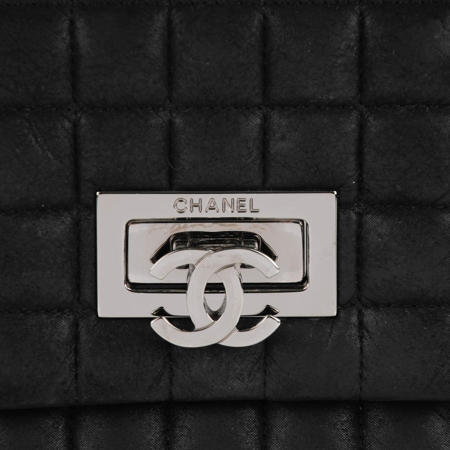 Iridescent Calfskin Square Quilted Mini Flap Black