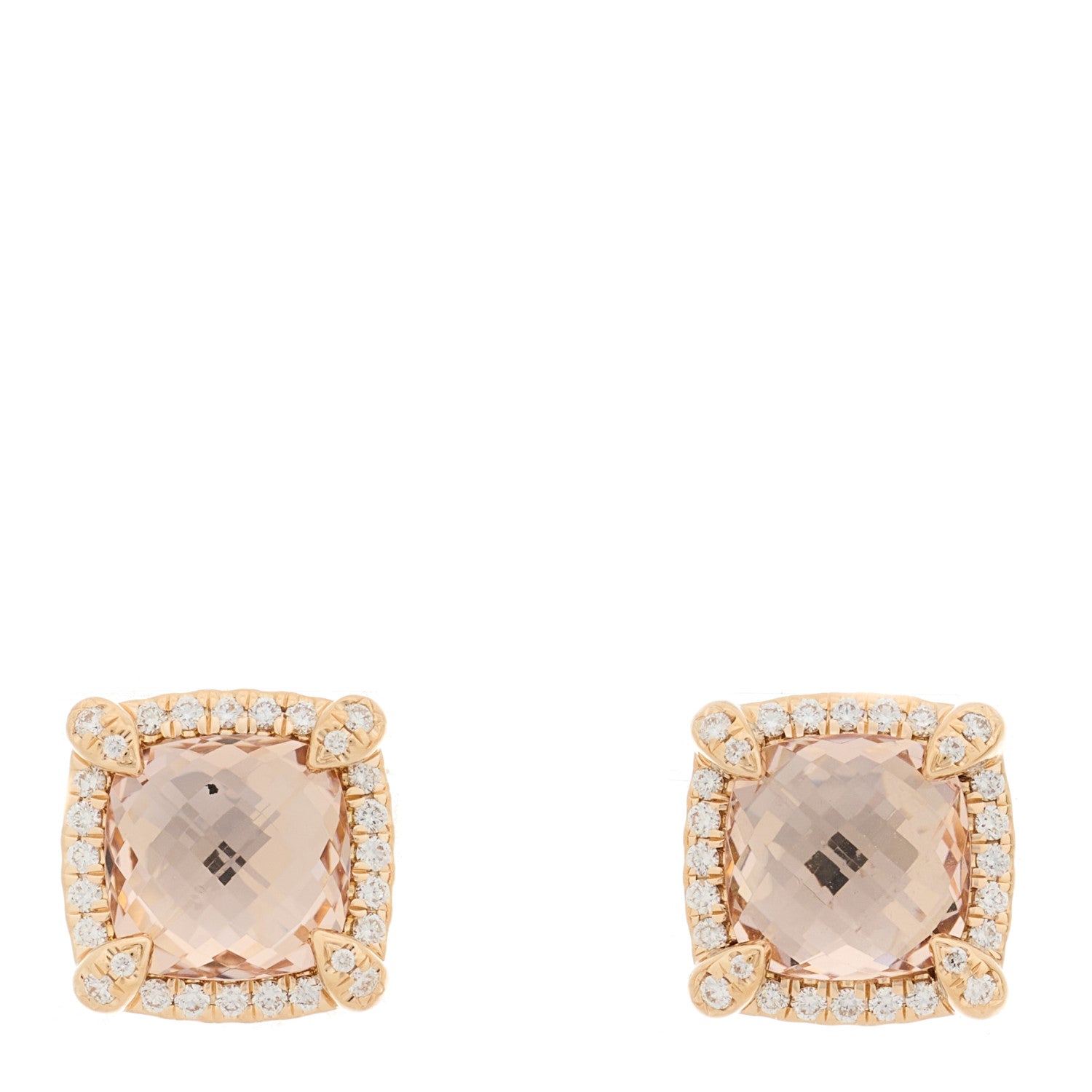 David Yurman 18K Rose Gold Sterling Silver Diamond Morganite 8mm Albion Earrings 1 of 4