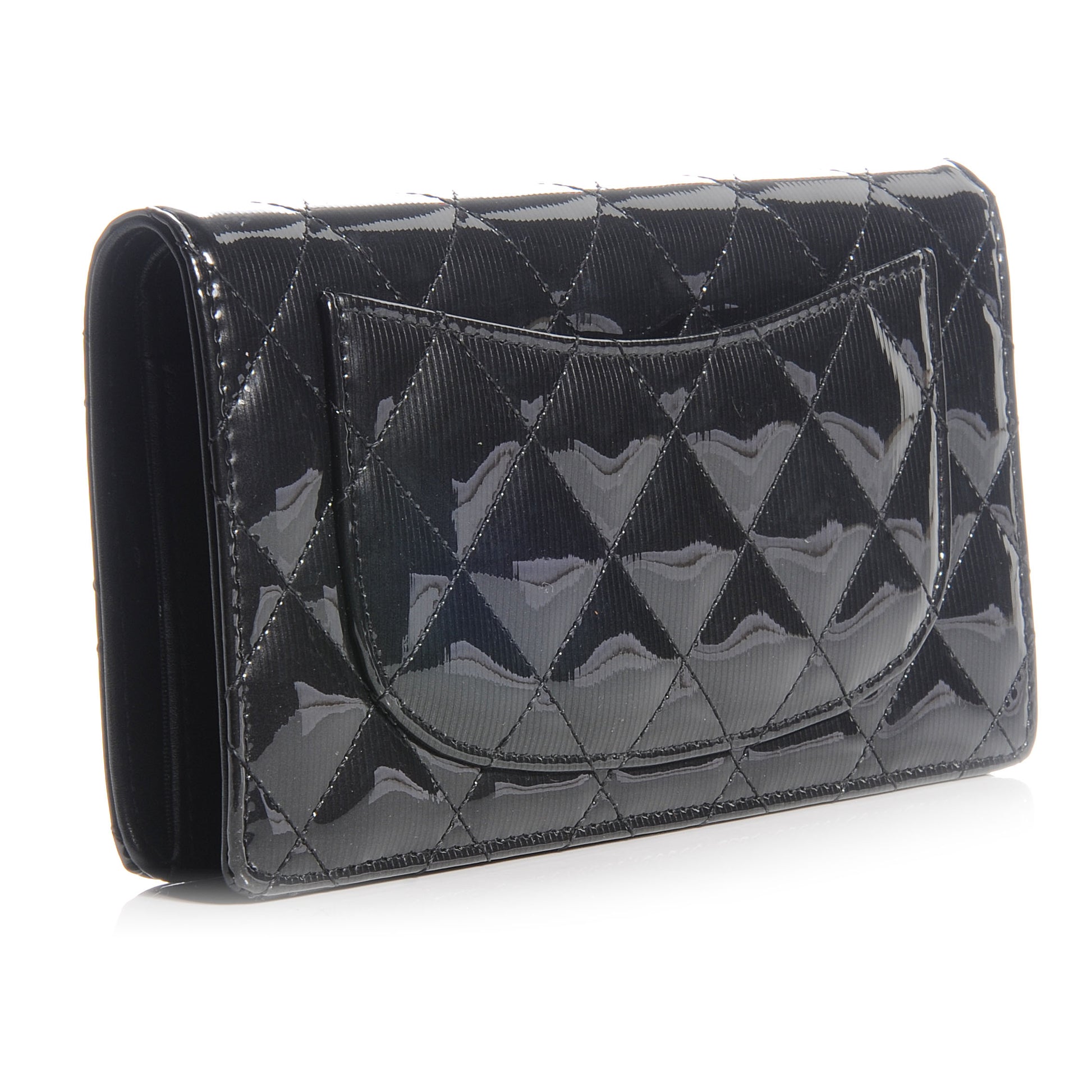 Chanel Striated Patent Yen Wallet Black 3 of 7