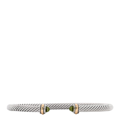 David Yurman Sterling Silver 18K Yellow Gold Peridot 4mm Cable Classics Bracelet 1 of 4