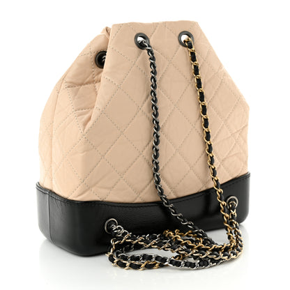 Chanel Aged Calfskin Quilted Small Gabrielle Backpack Beige Black 3 of 10