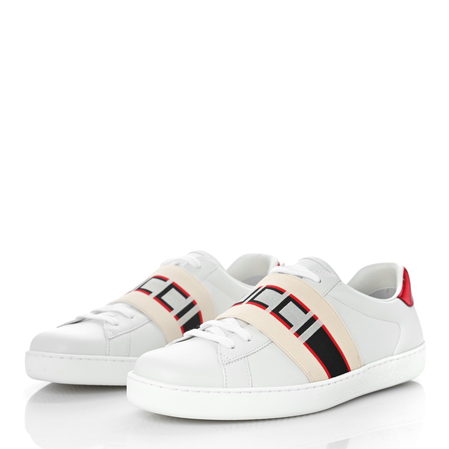 Gucci Calfskin Stripe Mens New Ace Sneakers 7 White Ecru Red Flame 4 of 9