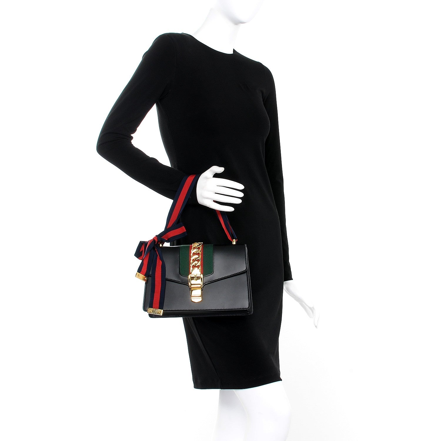 Gucci Calfskin Small Sylvie Shoulder Bag Black 2 of 9