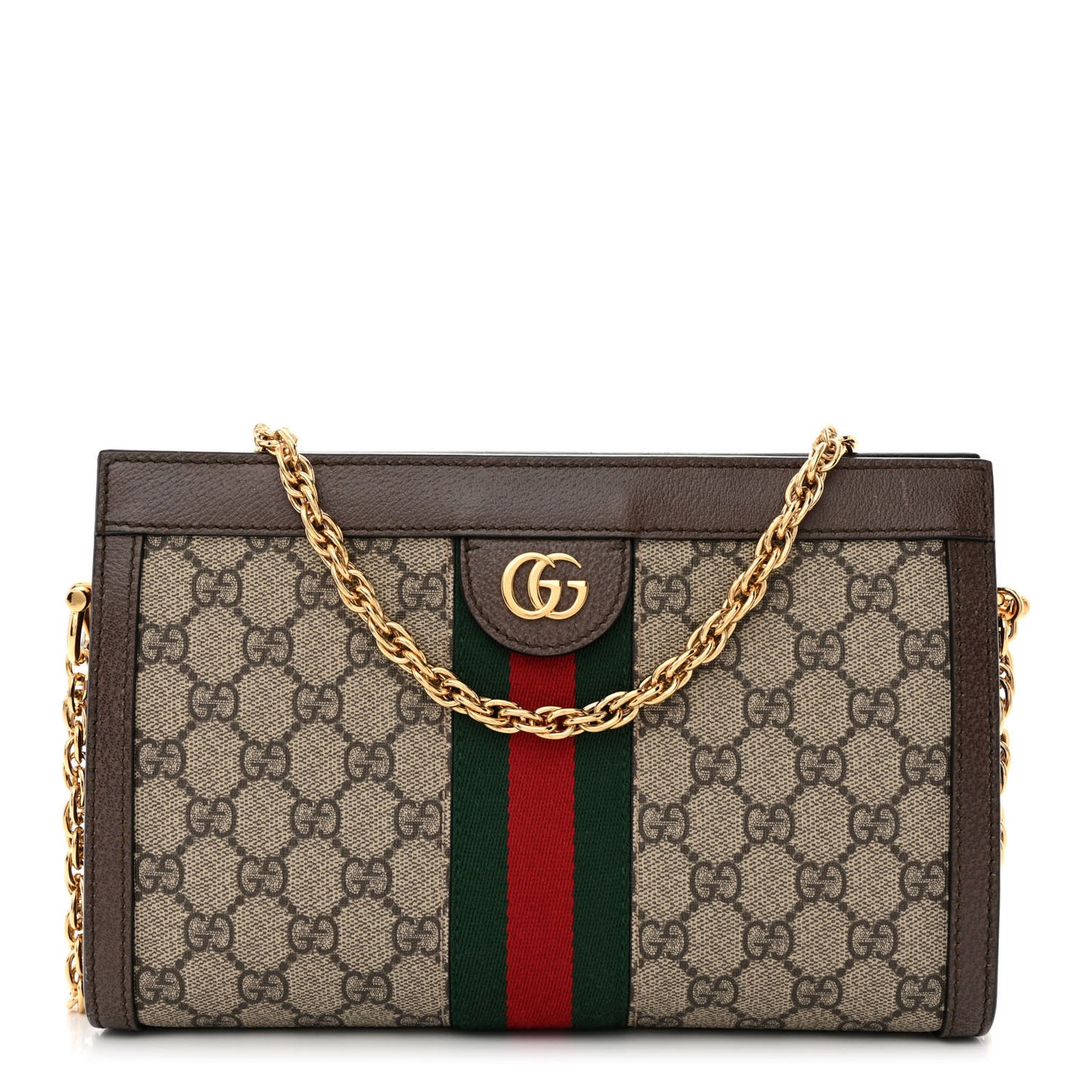 GG Supreme Monogram Web Small Ophidia Chain Shoulder Bag Brown