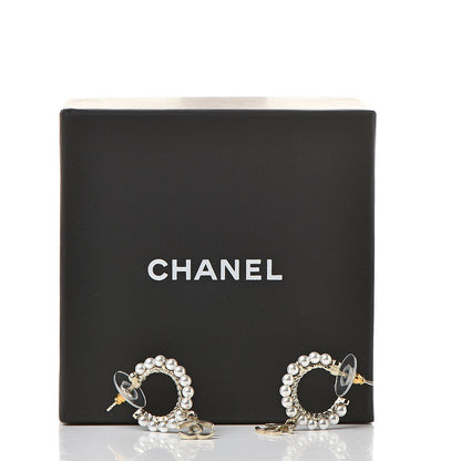 Chanel Pearl Charms CC Hoop Earrings Gold 5 of 5