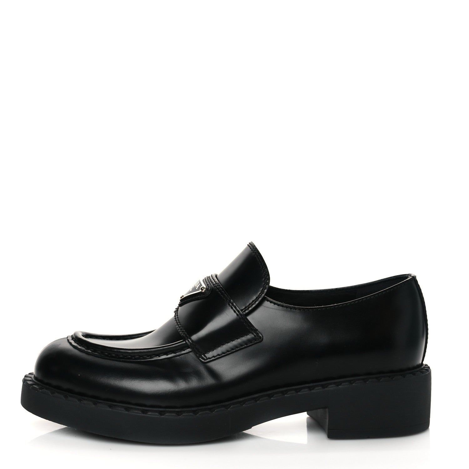 Prada Spazzolato Metal Triangle Logo 50mm Loafers 37.5 Black 1 of 8