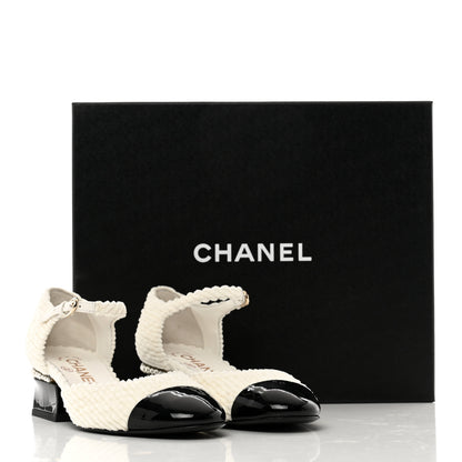 Chanel Velvet Patent Calfskin Pearl Mary Jane Flats 36 White Black 9 of 9