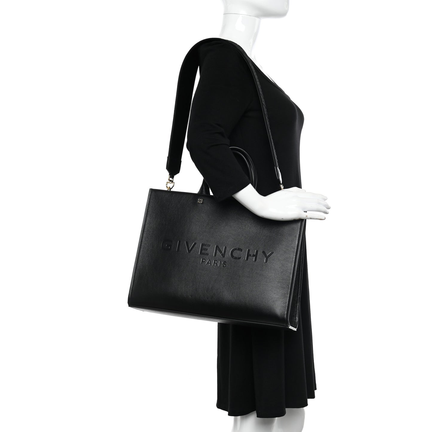 Tumbled Calfskin Logo Embossed Medium G-Tote Black