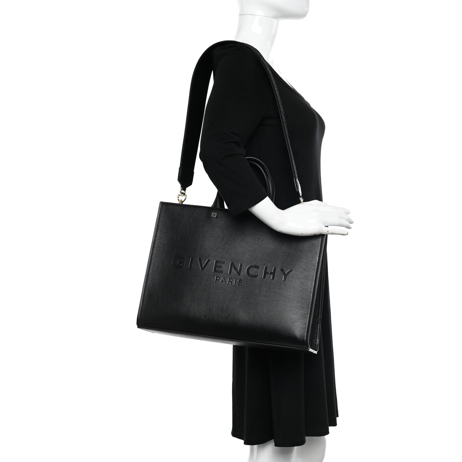 Givenchy Tumbled Calfskin Logo Embossed Medium G-Tote Black 2 of 9