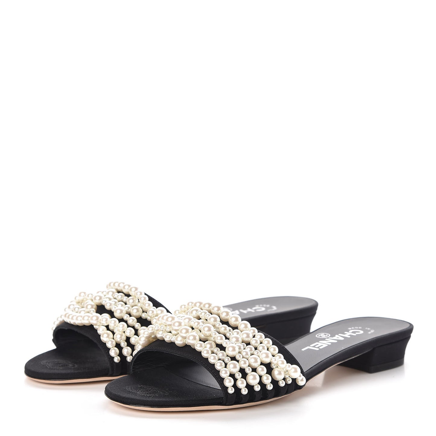 Satin Pearl Mules 37 Black