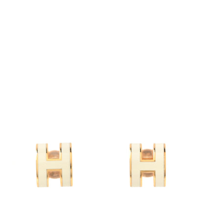 Hermes Gold Lacquered Mini Pop H Earrings White 1 of 5