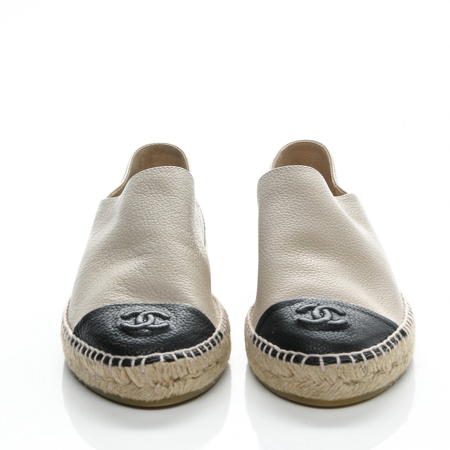 Grained Calfskin CC Espadrilles 42 Beige Black
