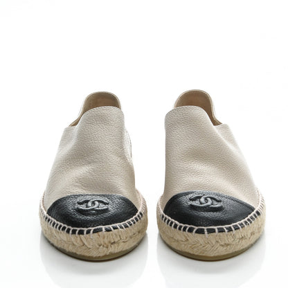 Chanel Grained Calfskin CC Espadrilles 42 Beige Black 2 of 7