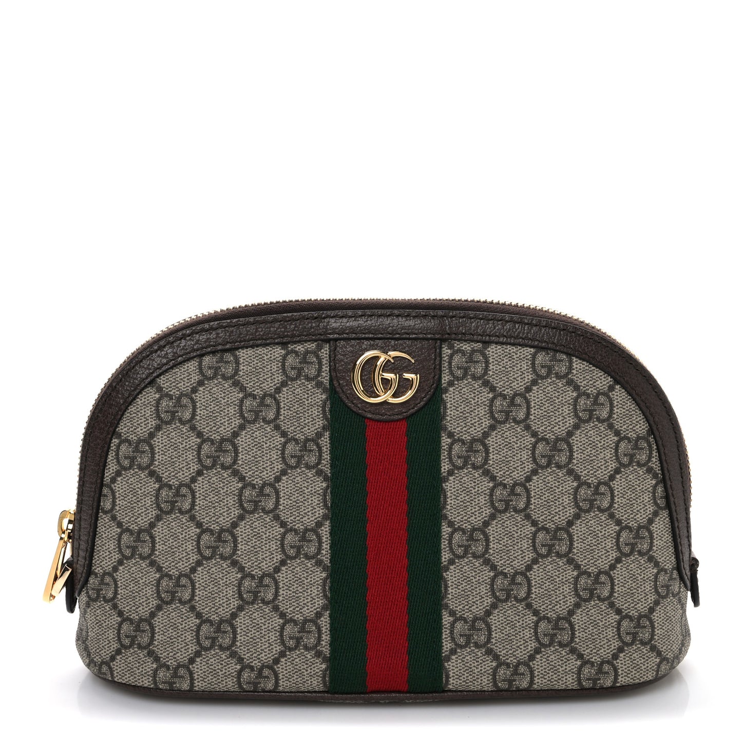 GG Supreme Monogram Textured Calfskin Web Large Ophidia Cosmetic Case Beige Ebony New Acero