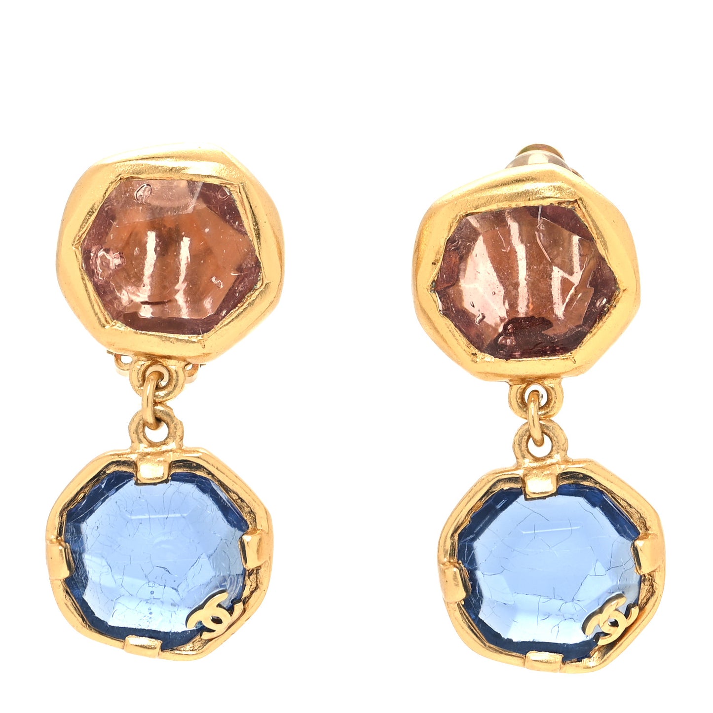 Gripoix Clip On Earrings Blue Brown Gold