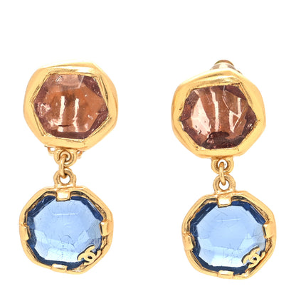 Chanel Gripoix Clip On Earrings Blue Brown Gold 1 of 4