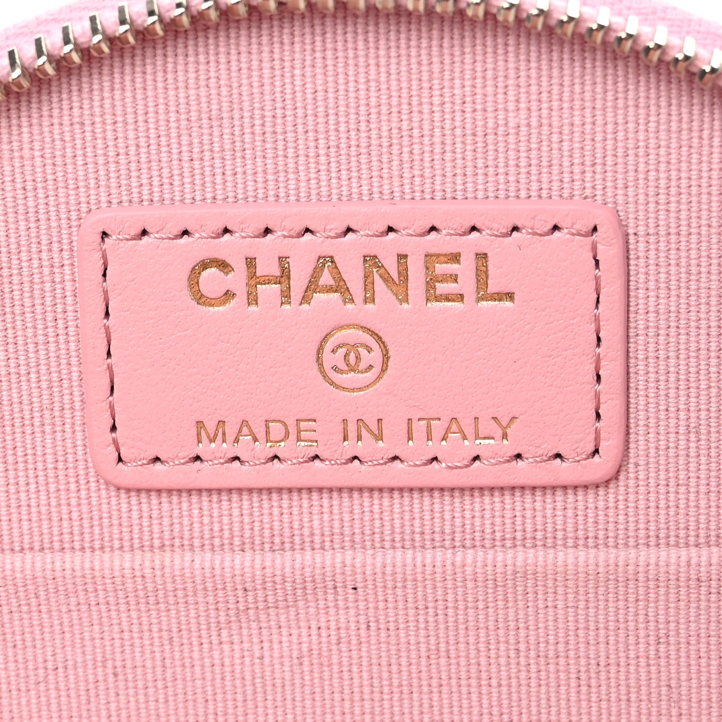 Caviar Quilted Round Handle With Care Vanity With Chain Pink