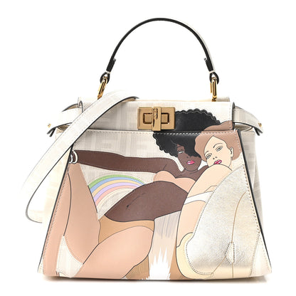 Fendi Glazed Fabric Nappa FF Disco Girls Inlay Mini Peekaboo Iconic Satchel Bianco Perla Multicolor 1 of 11