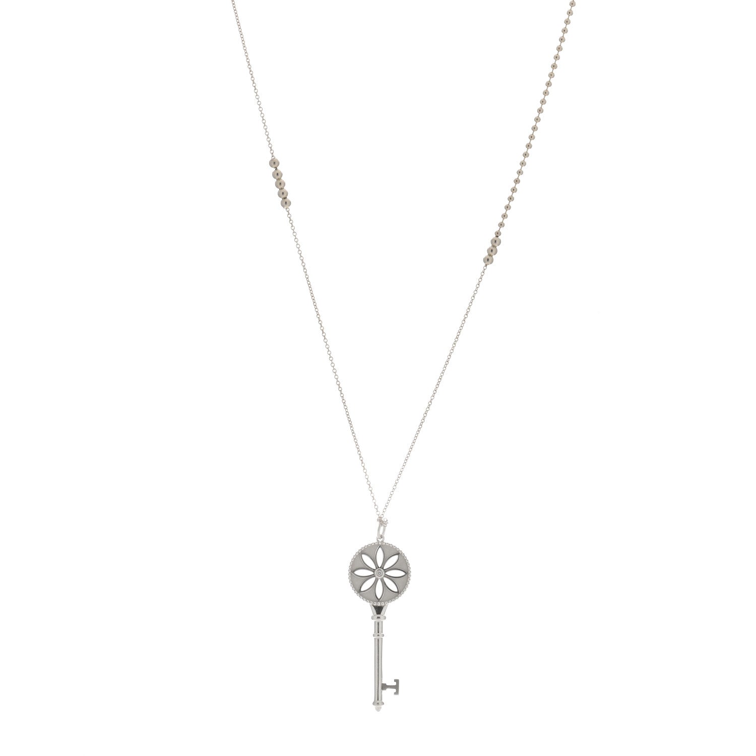 Tiffany Sterling Silver Diamond Large Daisy Key Pendant Link Necklace 1 of 3
