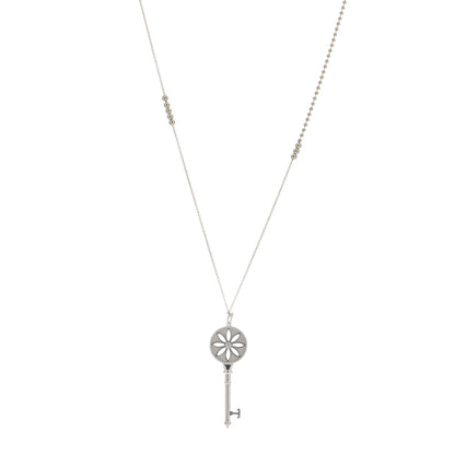 Tiffany Sterling Silver Diamond Large Daisy Key Pendant Link Necklace 1 of 3