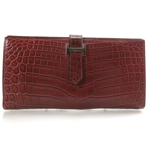 Hermes Matte Crocodile Bearn Wallet w Gusset Rouge 1 of 9