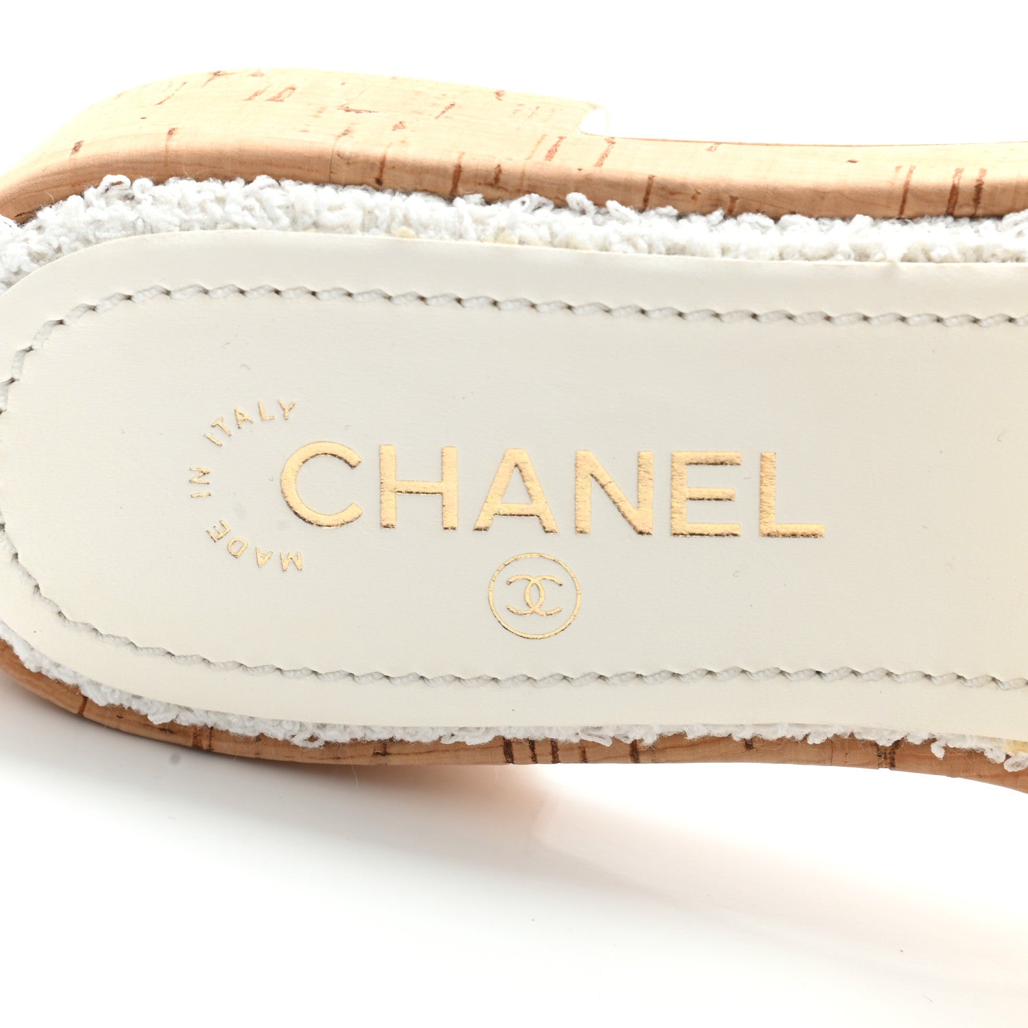 Chanel Tweed Cork CC Chain Mule Sandal 38 White 5 of 8