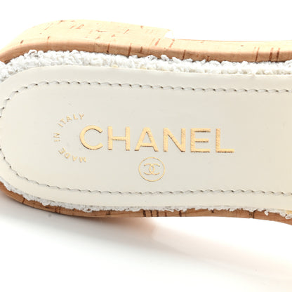 Chanel Tweed Cork CC Chain Mule Sandal 38 White 5 of 8