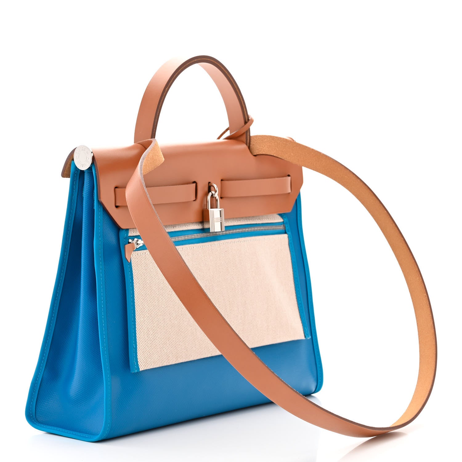 Hermes Toile H Berline Vache Hunter Herbag Zip 31 PM Bleu Zanzibar Natural 4 of 12