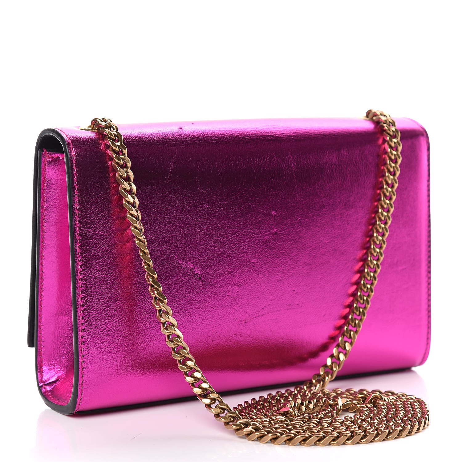 Saint Laurent Metallic Calfskin Small Classic Monogram Kate Satchel Magenta 3 of 17