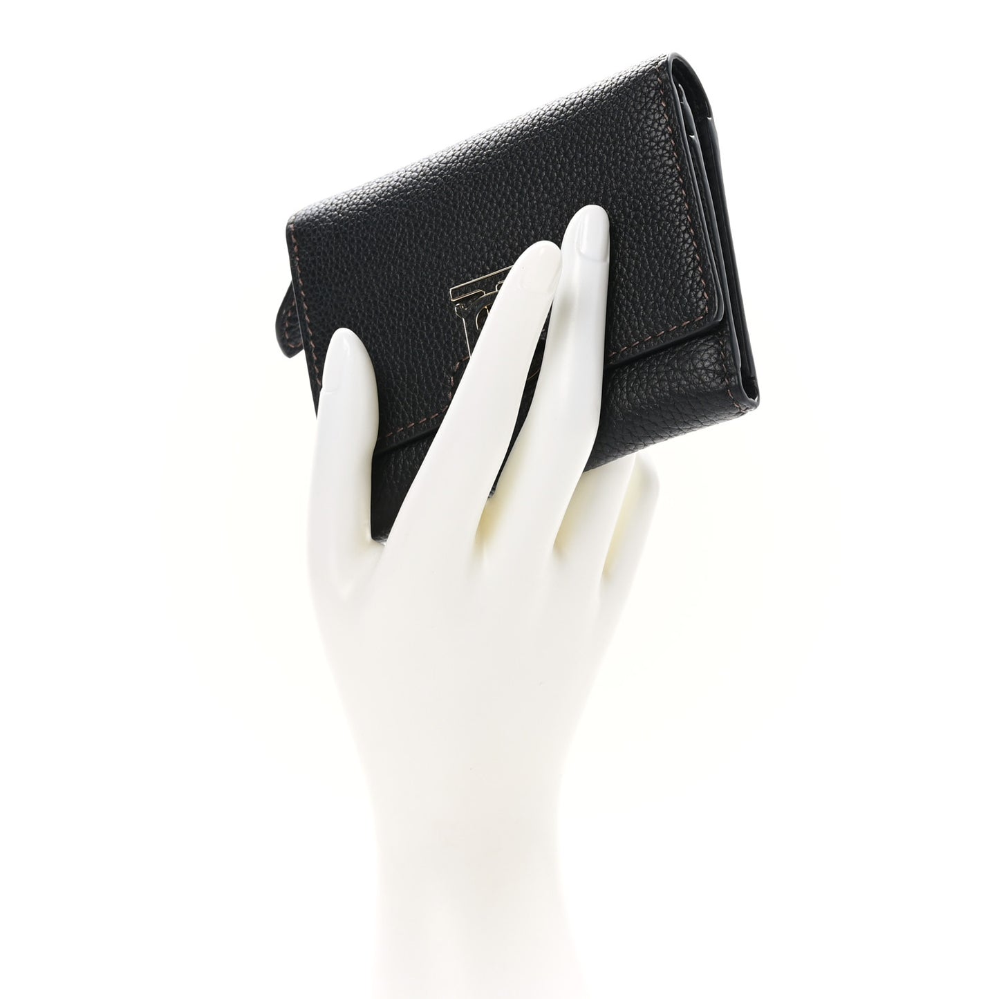 Grained Calfskin TB Compact Wallet Black