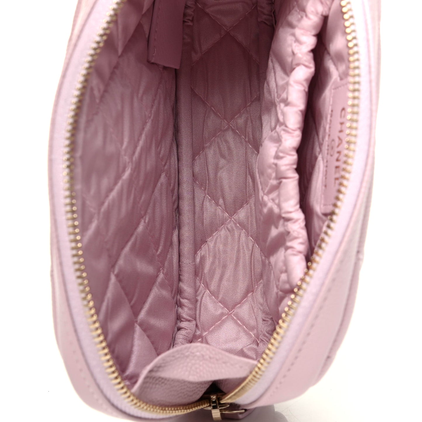 Caviar Quilted Small Curvy Pouch Cosmetic Case Light Pink