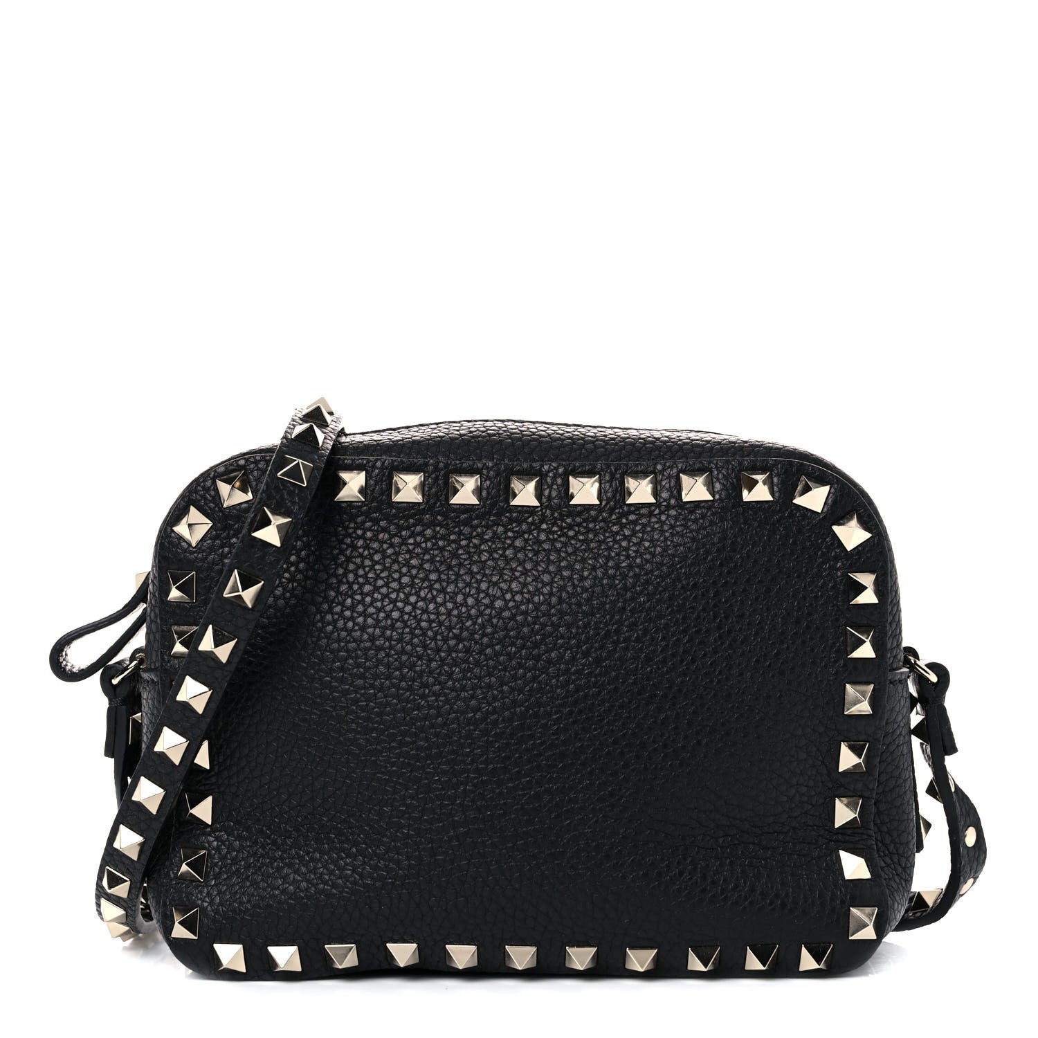 Valentino Garavani Pebbled Calfskin Rockstud Camera Crossbody Bag Black 2 of 8