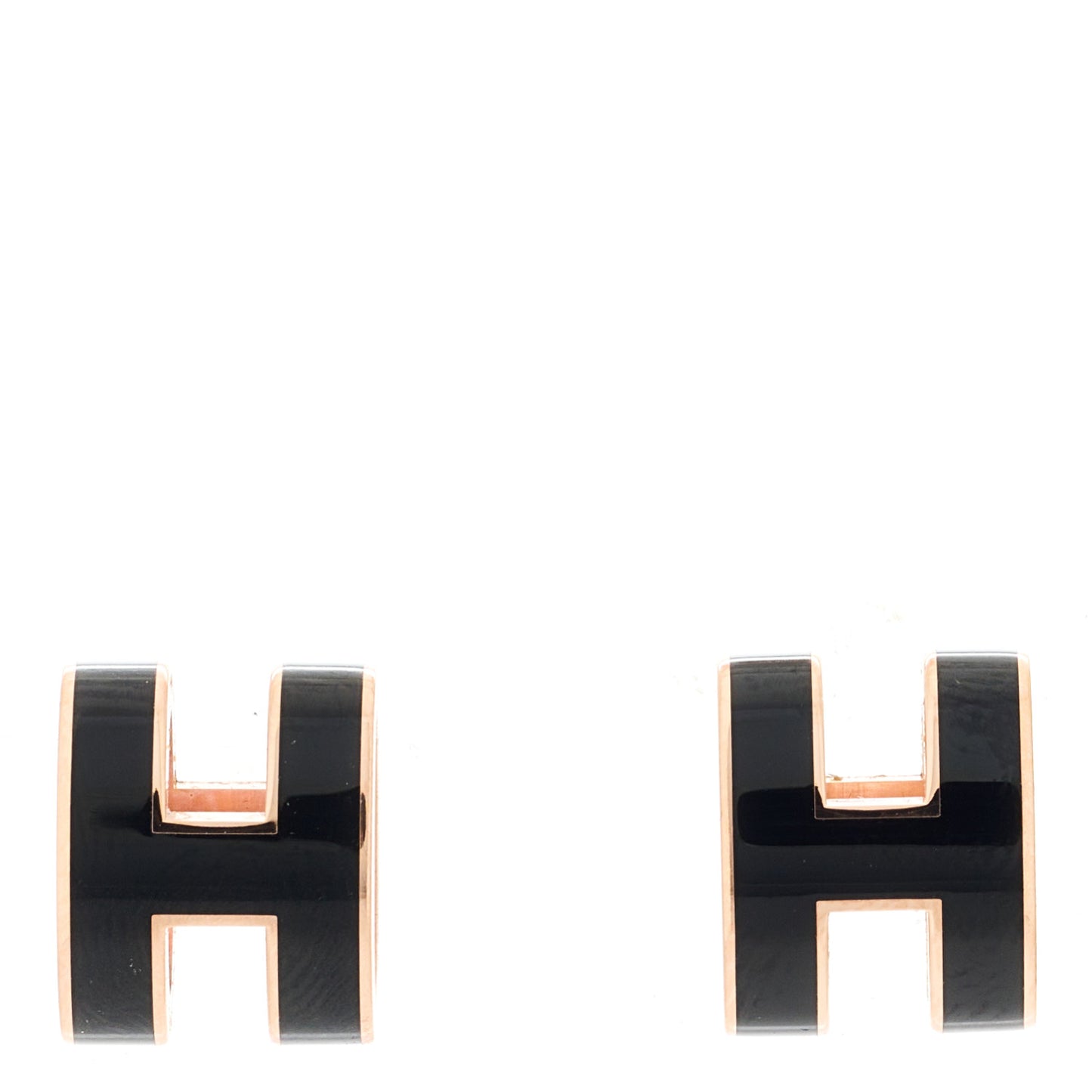 Rose Gold Lacquered Mini Pop H Earrings Black