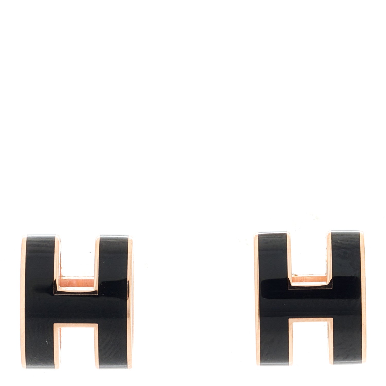 Hermes Rose Gold Lacquered Mini Pop H Earrings Black 1 of 5