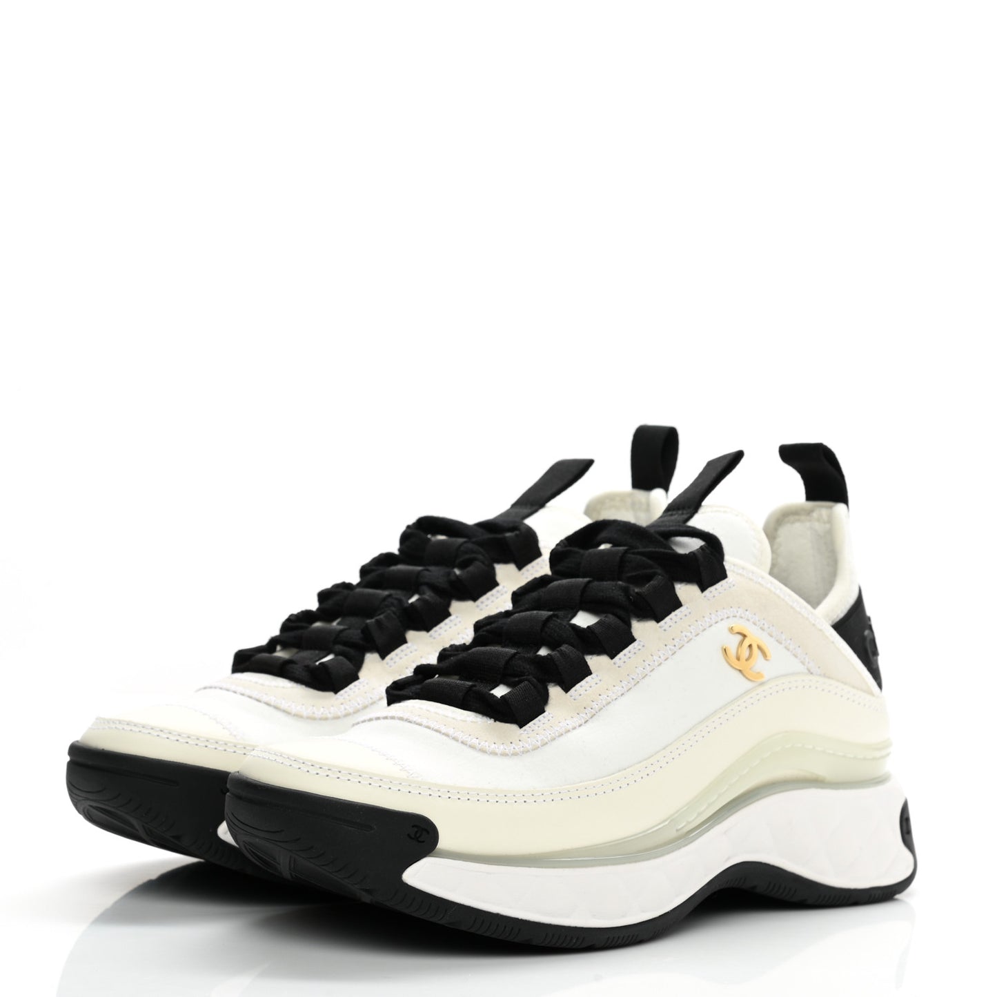 Velvet Calfskin Mixed Fibers CC Sneakers 35 Ivory Black