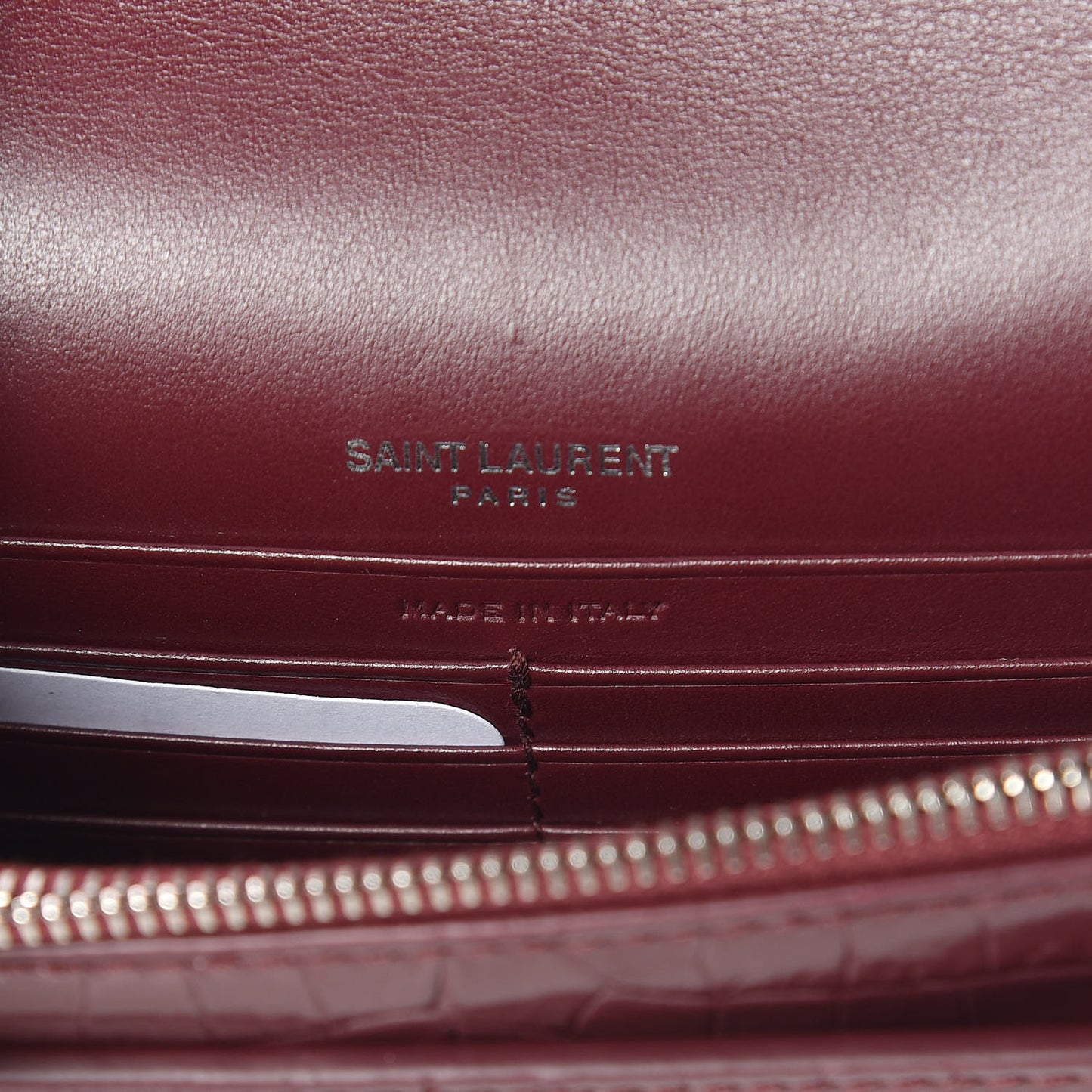 Calfskin Crocodile Embossed Monogram Sunset Chain Wallet Wine