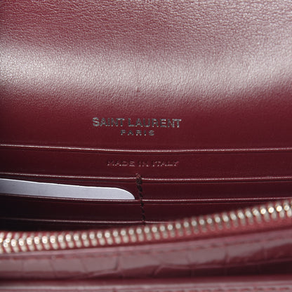 Saint Laurent Calfskin Crocodile Embossed Monogram Sunset Chain Wallet Wine 6 of 8