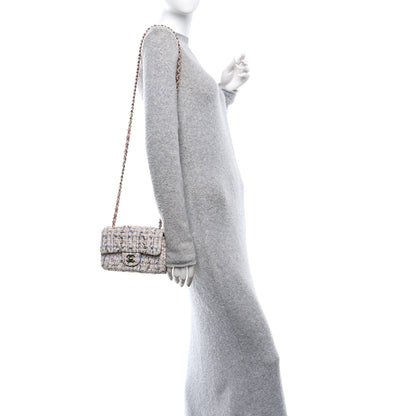 Chanel Tweed Quilted Mini Rectangular Flap Light Blue Pink Gold White 2 of 10