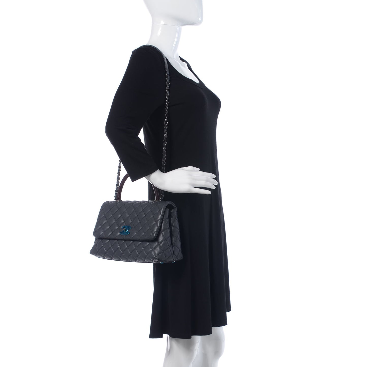 Caviar Lizard Quilted Small Coco Handle Flap Dark Grey