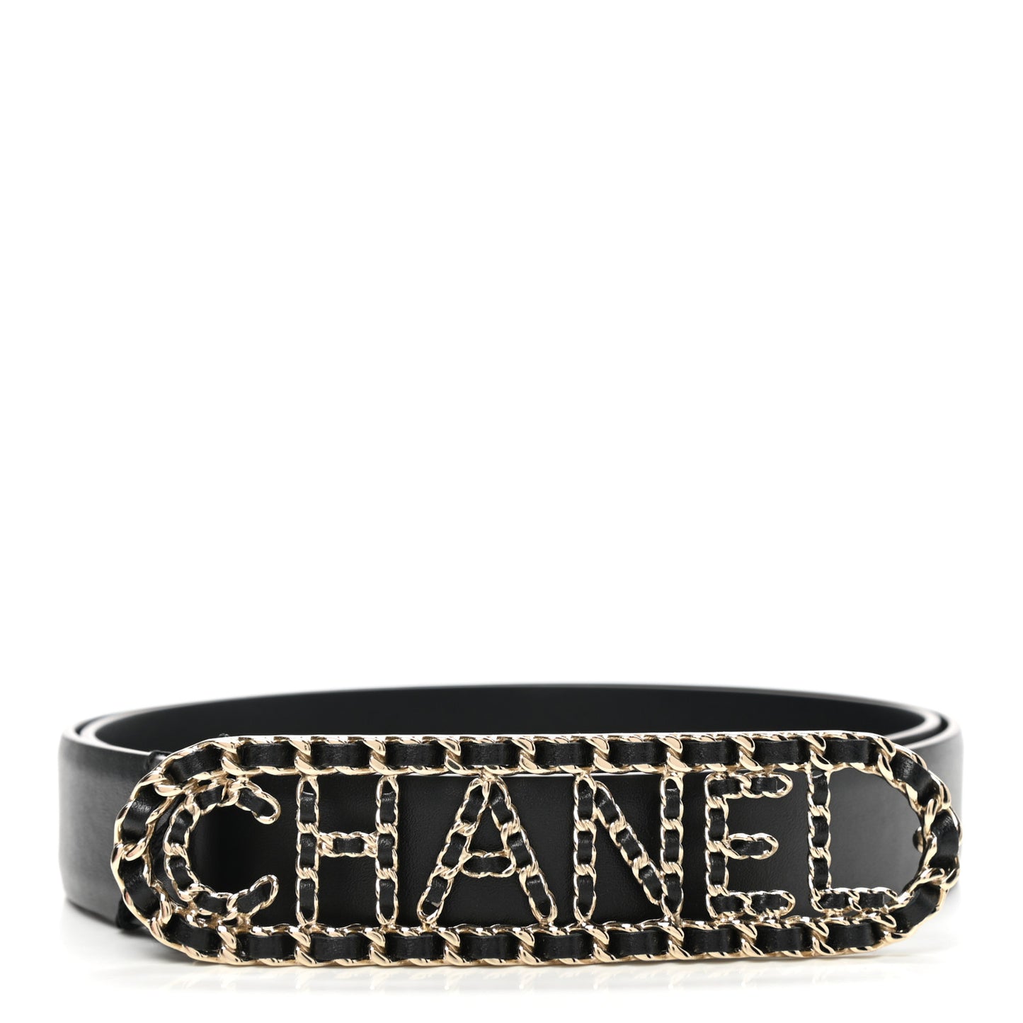 Calfskin CC Chain Vintage Allure Logo Belt 85 34 Black